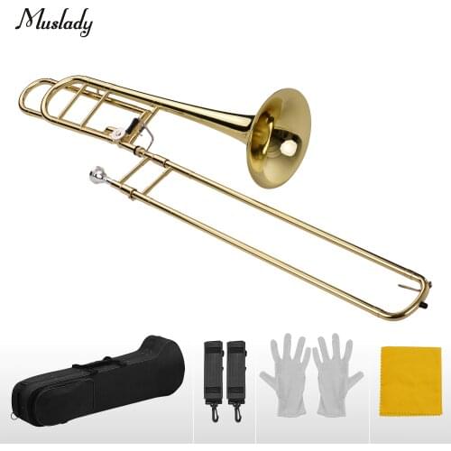 Muslady Upgraded Intermediate Bb Flat Tenor Slide Trombone with F Trigger Including Mouthpiece Carry Case Gloves Cleaning Cloth