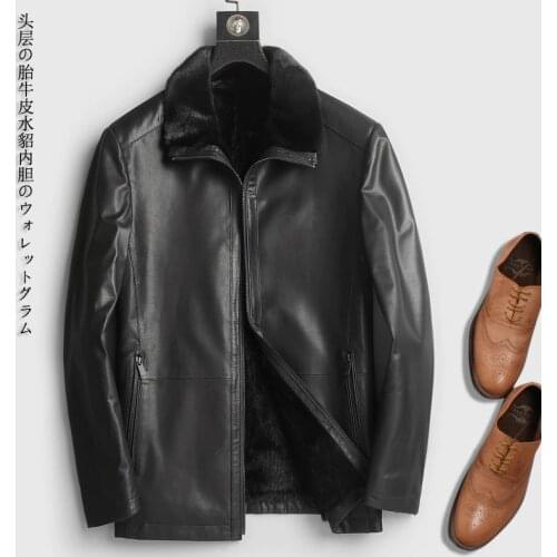 Genuine Cow Jacket Men Natural Fur Liner Winter Cowhide Leather Jackets Luxury Mens Mink Coat 418c KJ1280