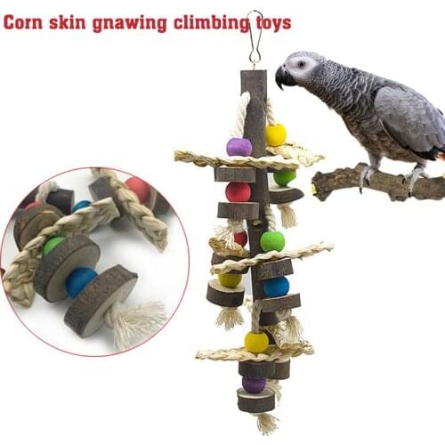 Natural Wooden Birds Parrot Colorful Toys Chew Bite Hanging Cage Balls Ropes Swing Toys Bird Home Decorations