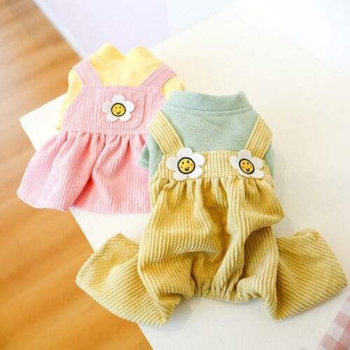 Pet Dog Clothes Jumpsuit Winter Puppy Smiley Sunflower Couple Dress Hoodies Warm Dog Clothes Outfit Small Dog Costume Apparel