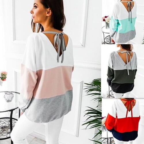 Autumn/winter patchwork womens sexy V-neck hoodie 2021 fashion womens long sleeve T shirt street casual wear