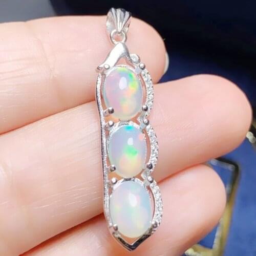 Natural real white opal pea style necklace pendant Per jewelry 0.8ct*3pcs gemstone Free shipping 925 sterling silver T29909