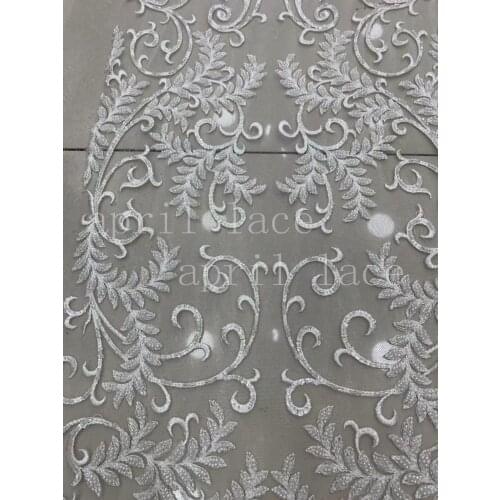 Po002 good quality luxury ivory beads sequin 5 yards/bag tulle fabric for sawing dress /fashion show / wedding/party