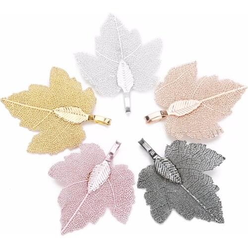 LOULEUR 2pcs Copper Maple Leaf Tree Charms Pendants connectors Pink/Gold/Gun Black/Silver Color for Jewelry Making Findings