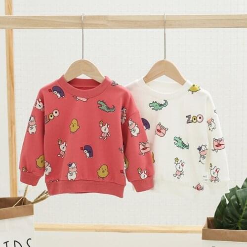 Baby Girls Shirt Long Sleeve Korea Style Cartoon Animal Print Sweatshirts Casual Toddler Boy Girls Tops For 1-5Y