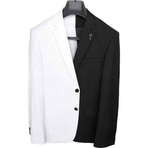 S-6XL 2020 New mens clothing Hair Stylist Fashion model Black and white individual splicing thin Suit plus size singer costumes