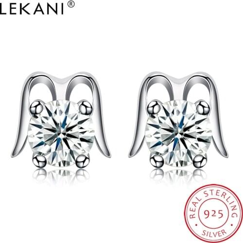 LEKANI Letter M Shape Earrings For Women Sterling Silver 925 Jewelry Elegant Cubic Zirconia Earrings Stud Trendy Accessories