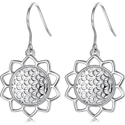 Eudora Sterling Silver Flower Of life Dangle earring Flower Charm earrings For Women Angel Caller Silver Jewelrys with box CYE93