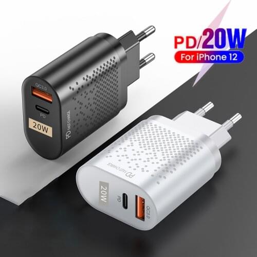 EU US UK Wall Plug PD 20W USB Charger QC 3.0 Mobile Phone Quick Charge For iPhone 12 Pro Max 12 Pro Xiaomi 11 10 Huawei p40 p30