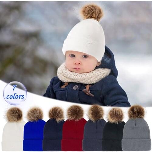 Fashion Children Autumn Winter Hats Boys And Girl Knitted Beanies Caps Hair Ball Winter Warm Hat 7 Colors