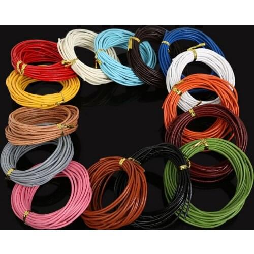 5M Dia 2mm 100% Real Leather Cord Mixed Color Round Jewelry Rope String for Necklace Bracelet Jewelry Supplies DIY Craft
