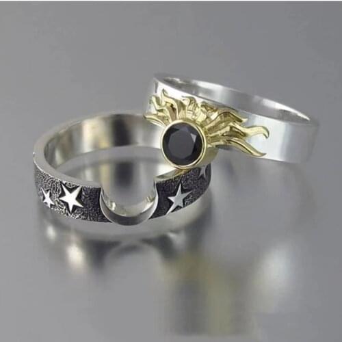 Sun and Moon Lover Couple Rings Set Promise Party Jewelry Wedding Bands for Him and Her