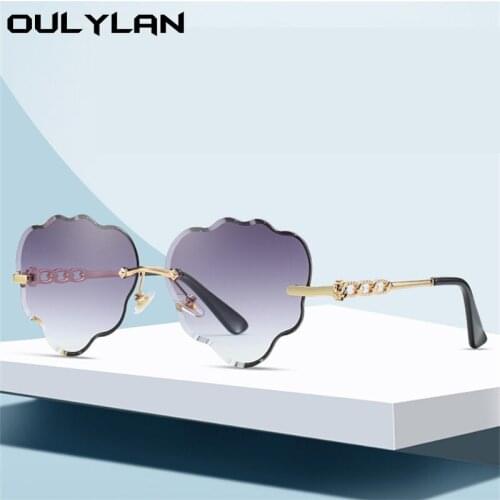 Oulylan Rimless Sunglasses Women Love heart shape Sun Glasses Ladies Vintage Wave Cutting Lens Gradient Shades Eyeglasses UV400