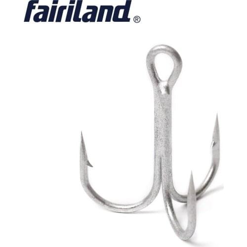 Fairiland 10pcs/lot Fishing Treble Hook 2# 4# 6# 8# Silver Matte finish High Carbon Steel sharp point round bend barbed Hooks