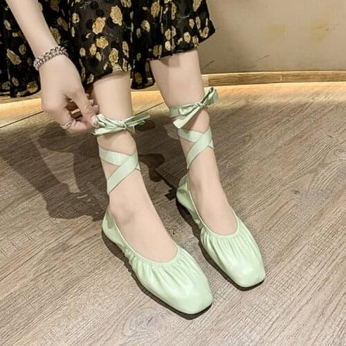 Square Toe Retro Simple Solid Color Flat Soft Bottom Comfortable Lace Up Ladies Single Shoes Summer New Fashion