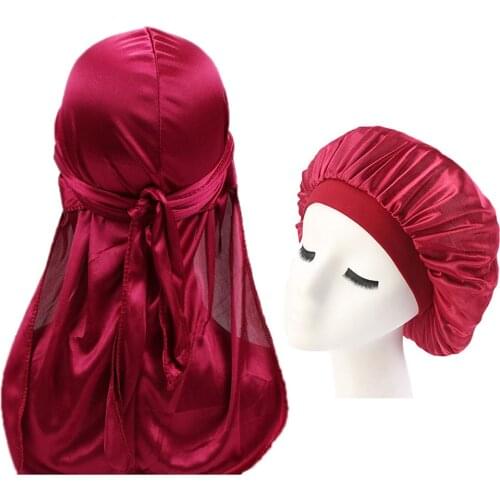 Unisex Durags and Bonnets Suitable Men and Women Long Tail Silky Durag and Bonnet For Couple Comfortable Chemo Cap
