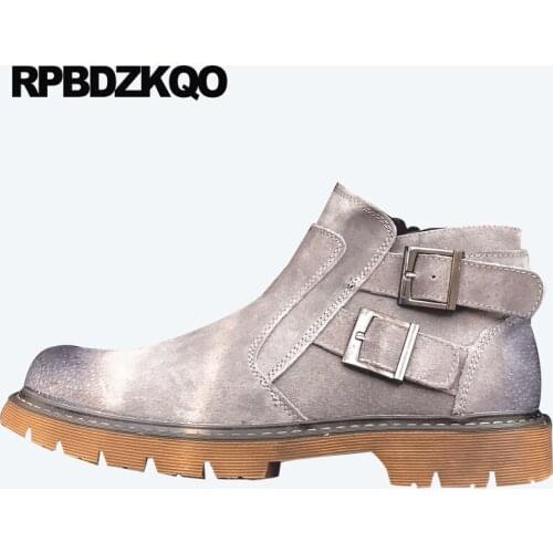 Vintage motorcycle boots booties suede winter zipper army fall designer shoes men faux fur metalic embellished british style