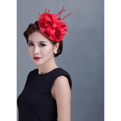 High Quality Philippines Sinamay Wedding Hat Bride Vintage Floral Feather Fascinator Sinamay Hat Fashion Ladies Party Headwear