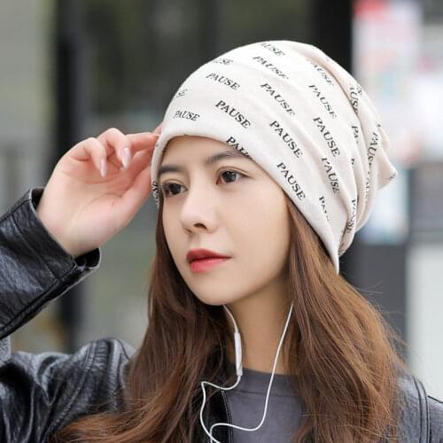 COKK Hat Women Thin Beanie Summer Autumn Breathable Cotton Turban Hat Female Headband Bonnet Letter Pattern Fashion Gorro New