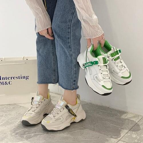Womens sneakers spring and autumn Colorblock lace-up mesh breathable Non-slip wear-resistant elastic casual women shoes U21-91