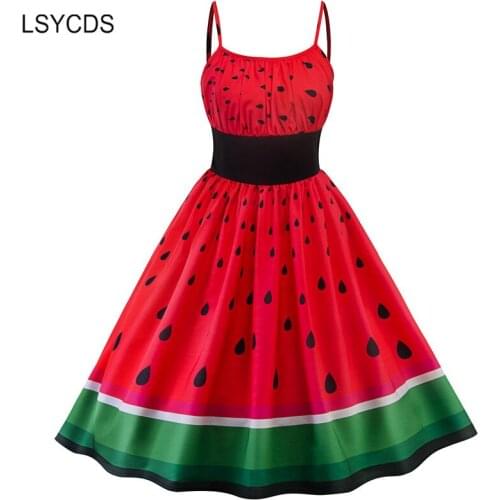 2020 Women Dress Vestido Female Sundress Sexy Backless Spaghetti Strap Watermelon Print Summer Big Swing Party Beach Dress