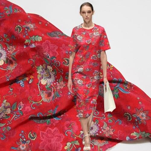 138 * 50cm Red New Style Spray- Print Crepe -De-Chine Dress Cheongsam Shirt Silk Fabric 4 Colors