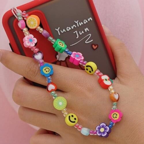 2021 Phone Charm Beaded Strap Lanyard Mobile Chain Rope For Cell Phone Case Hanging Chains Cord Women Smiley Jewelry