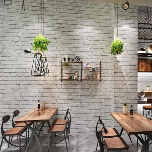 Beibehang 3D gray brick pattern wallpaper Vintage brick clothing store restaurant barber shop PVC background wall paper