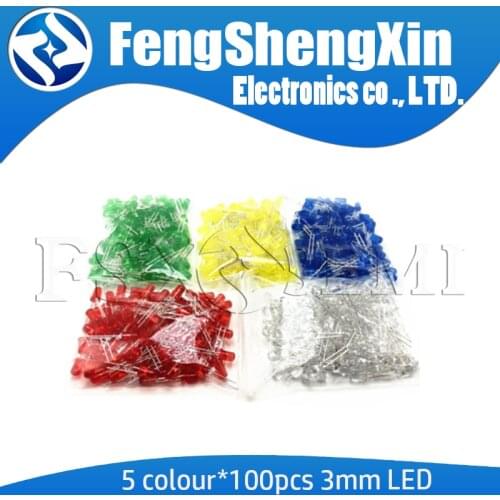 5 colour*100pcs=500pcs 3MM LED F3 Diode Kit Mixed Color F3 Red Green Yellow Blue White