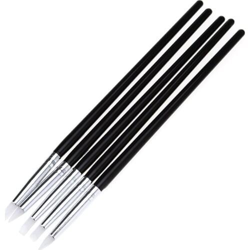 5 Pcs/Set Professional Nail Art Brush Wooden Handle Silicone Head Nail Brush Carving Powder Gel Nail Brush Tools