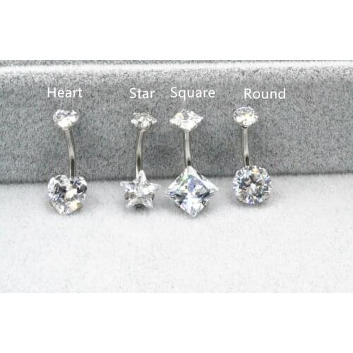 50PCS Surgical Steel Double CZ Round/Heart/Star Navel Belly Button Bar Internally Threaded Navel Rings Body Piercing Jewelry