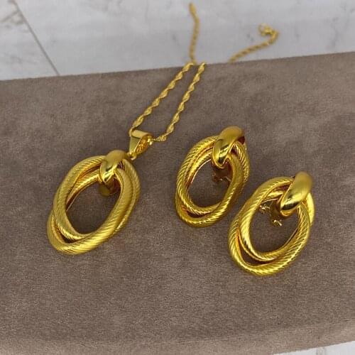 Conjuntos de joyería nupcial Africana chapada en oro de 24K para mujer, collar, pendientes, pulsera, regalos del anillo conjunto