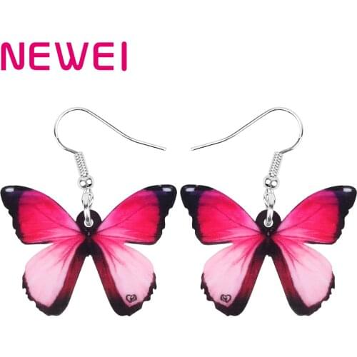 NEWEI Acrylic Red Morpho Butterfly Insect Earrings Big Animal Dangle Drop Jewelry Women Kids Girl Spring Summer Novelty Gift