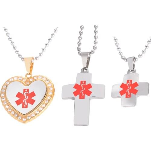 Free Engraving Medical Alert ID Pendant for Men Women Necklace Stainless Steel Tags Emergency Jewelry