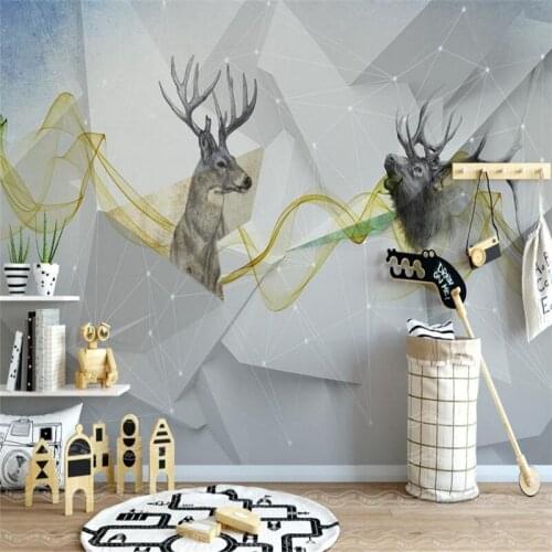 Large Modern Wallpaper 3D Custom Background Wallpaper Nordic Abstract Deer Animal Wallpaper Kid Room Living Roon Bedroom Picture