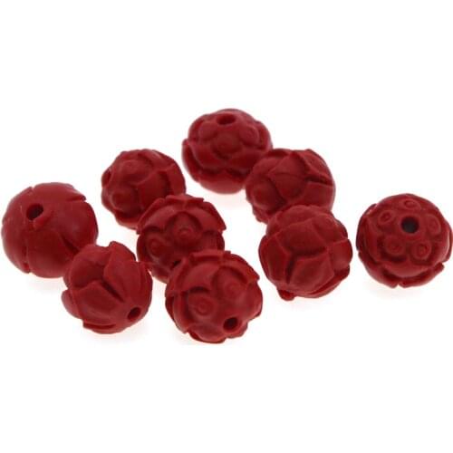 20pcs/lot Charm Spacer Beads Carved Flower Cinnabar Red Beads Round Ball Loose Beads for DIY Jewelry Making Supplies Accessories