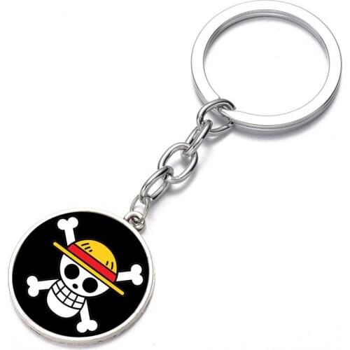 Anime One Piece Keychain Glass Dome Key Chain Bag Charm Pendant Bronze Silver black Keyring Holder Kids boys girl Pendant