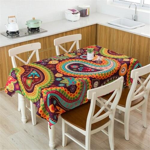 Bohemian Style Plaid Print Decorative Linen Tablecloth Waterproof Thick Rectangular Wedding Dining Table Cover Tea Table Cloth