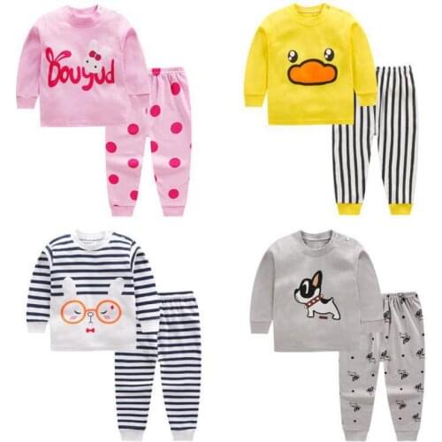 Kid New Cotton Childrens Pajamas Sets Winter Warm Baby Girls Boys Clothes Cartoon Kids Sleepwear Long Sleeve Tops Pants 2pcs