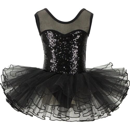 Black Sequins Kids Party Fancy Costume Girls Ballet Tutu Leotard Dress for Performance