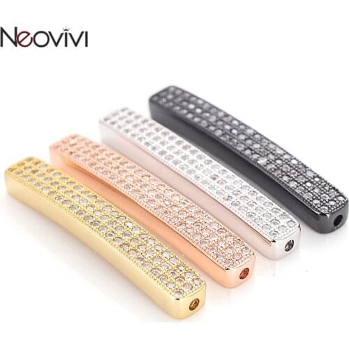 Neovivi Long Strip Beads for Jewelry Making Pave Cubic Zirconia Copper Charms Bead for Beadwork Bracelets Necklaces DIY Handmade