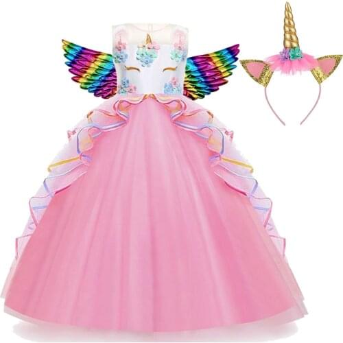 Girls Unicorn Dress Princess Tutu Dress for Girls Children Birthday Party Licorne Vestidos Kids Summer Dresses