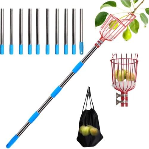 Fruit Picker With 4M Extension Pole Fruit Catcher Height Adjustable With Big Basket Apple Orange Pear Picker Fruit Carrying Bag