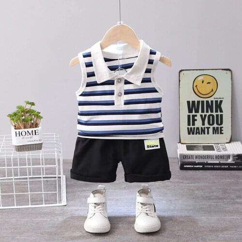 Cartoon Baby Boys Summer Clothes Set Sleeveless Cotton Baby Clothing Set Sets for Newborn Fashion Toddler Kids Outfit Suit 2pcs