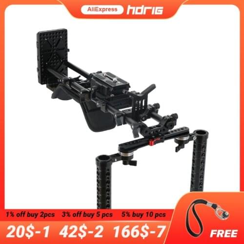 HDRIG Pro Shoulder Mount Bracket With Manfrotto Base Plate And Rosette Cheese Handle V-Lock Mount Power Adapter Lens Holder