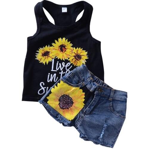 Sunflower Toddler Baby Girl Set Clothes Sleeveless Letter Vest Tank Top+Short Pants Summer Outfits Set Clothes KF1117