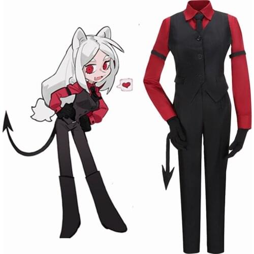 Game Helltaker Cerberus Cosplay Costume Adult Women Men Outfits Burgundy Red Shirt Pants Vest Gloves Tail Halloween Carnival