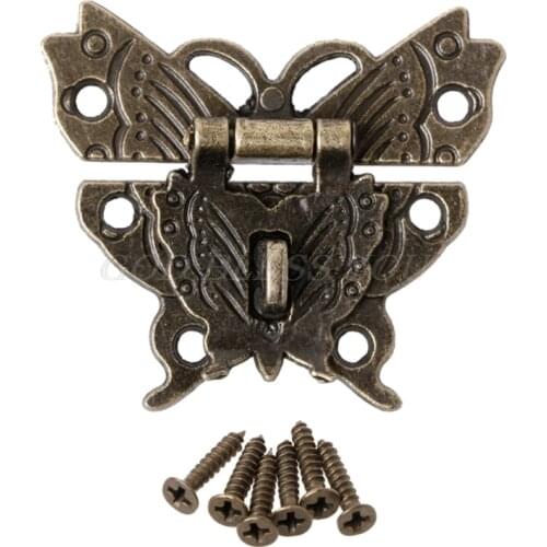 Beautiful Butterfly Design Antique Bronze Hasp Latch Jewelry Wooden Box Lock Cabinet Buckle Case Locks Handle Hardware Accessory