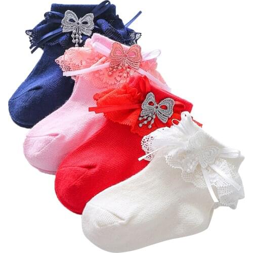 Citgeett Summer Solid Infant Baby Girls Ruffle Socks Sweet Style Lace Princess Dress Ankle Socks Bow