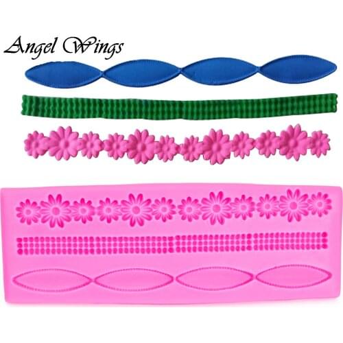Strip shape Lace silicone moulds flower for cake decoration Cake border Baking tools Sugar Craft Molds DIY F0003